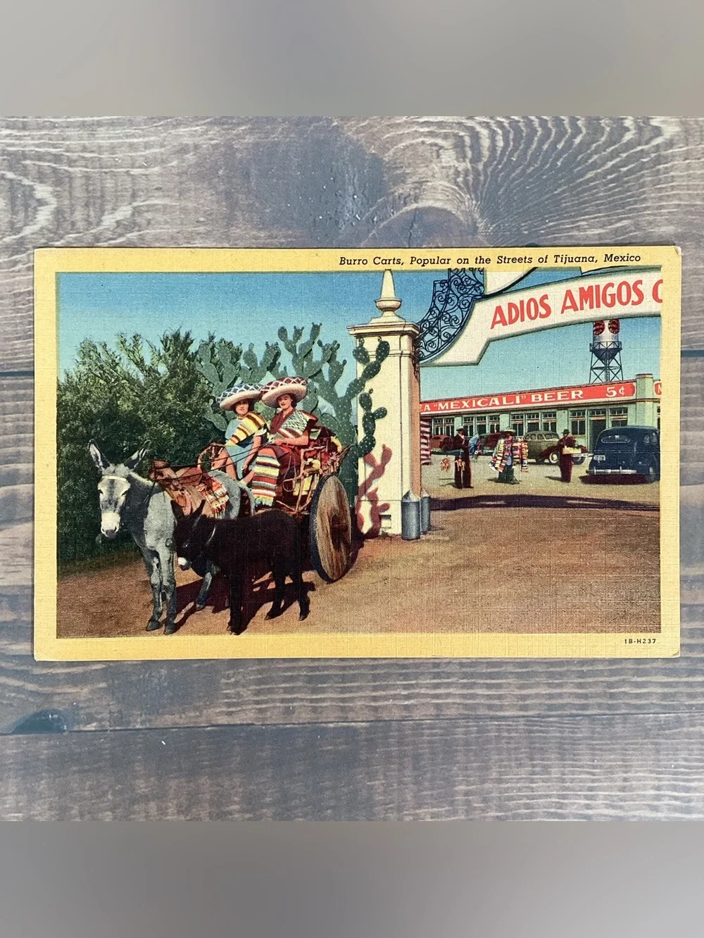 Pair Vintage 1950s Linen Postcard Tijuana, Mexico